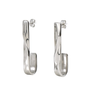 Elegant 925 silver J-shaped twisted drop earrings with minimalist metallic texture