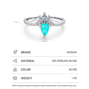 S925 sterling silver crown ring with teardrop Paraiba tourmaline stone and small diamonds