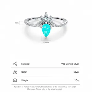 Bague couronne en argent S925 avec tourmaline Paraiba en forme de goutte et petits diamants