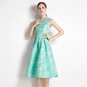 Elegantes ärmelloses A-Linien-Kleid in Minzgrün mit floraler Jacquard-Textur für Damen