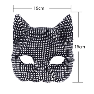 Sparkling black rhinestone cat ear mask for Halloween cosplay, size 19cm by 16cm