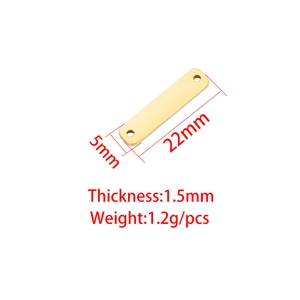 Polished golden stainless steel rectangle charm with dimensions 22x5mm for DIY jewelry