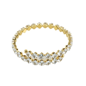 Spiral 18k gold plated stainless steel bracelet with square cubic zirconia inlay