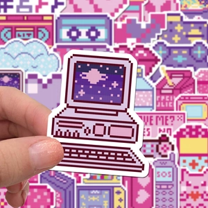 50 autocollants pixel art rétro aux couleurs macaron pour décorer pc et valise