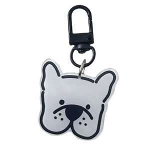 Minimalist hand-drawn bulldog acrylic keychain with a black metal lobster clasp and simple design