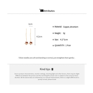 Detailed size specifications for gold-plated clover drop earrings with zircon stones