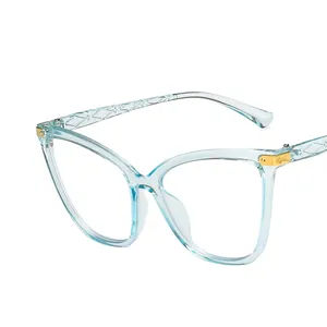 Cat eye blue light blocking glasses with transparent frame and textured temples