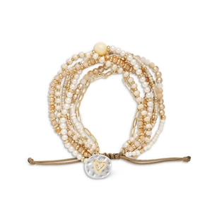 Verstellbares Wickelarmband mit goldenem Herzanhänger und gemischten Kristallperlen
