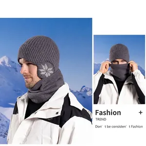 Winter thermal knit beanie and neck warmer set with snowflake patterns for outdoor warmth
