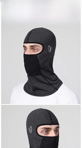 Detail of grey cycling balaclava with breathable mesh on nose and high elastic fabric
