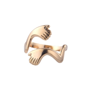 Anello abbraccio in acciaio inossidabile oro rosa con mani incrociate dal design unico