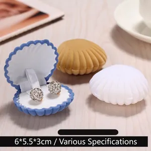Shell shaped velvet jewelry box set for rings and earrings, 6x5.5x3cm in multiple colors