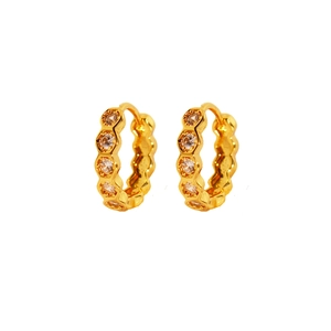 Elegant gold hexagon hoop earrings with honeycomb zircon pavé minimalist jewelry style