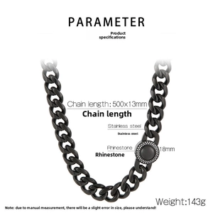 Paramètres de taille de la chaîne cubaine noire 13mm avec boucle en strass