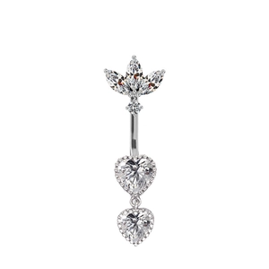 Piercing de nombril coeur en argent avec zircone et design de feuille marquise