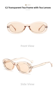 Front and side views of vintage oval tea-colored sunglasses with double frame design