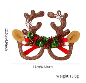 Detailed size view of Christmas reindeer antler glasses with dimensions and weight info