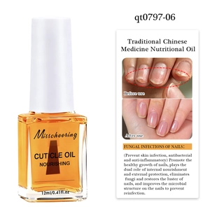 Macro detail of 12ml cuticle oil bottle with before and after nail repair comparison