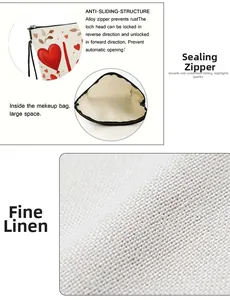 Close-up of fine linen fabric texture and durable alloy zipper on makeup bag