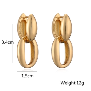 Irregular geometric gold plated chain hoop earrings for women, 3.4cm size and 12g weight