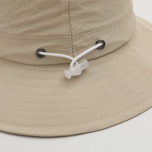 Quick-dry khaki sun hat for kids with adjustable drawstring and smile face logo