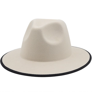 Chapeau Fedora Classique en Feutre pour Femmes Avec Bordure Contrastée Large Bord Chapeau Jazz Élégant pour Voyage Protection Solaire