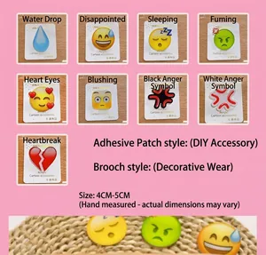 Nine emoji acrylic charms including sweat, heart, and angry faces, sizes 4cm to 5cm