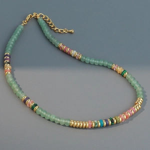 Colorful natural stone abacus bead necklace with adjustable gold chain for women