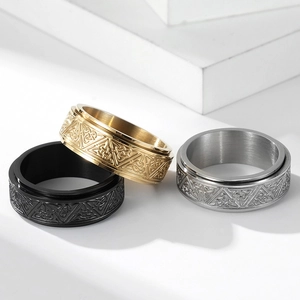 Celtic Knot Spinner Ring Stainless Steel Rotatable Anxiety Relief Band Nordic Viking Geometric Jewelry For Men Women
