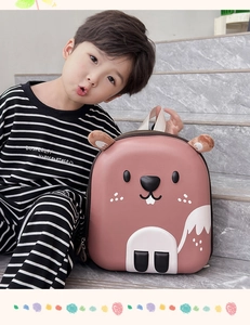 Detailed view of squirrel backpack with durable hard shell and cute plush 3D ears