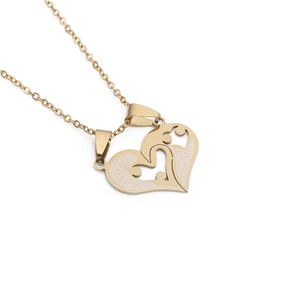 Collier chic en acier inoxydable doré avec pendentif cœur séparable gravé I Love You