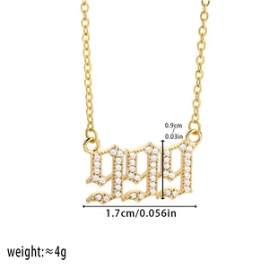 Gold angel number 999 necklace with zircon crystals, dimensions 1.7cm by 0.9cm