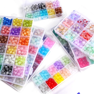 Glass Beads For DIY Jewelry Making Colorful Round Jelly Cracked Beads With Scissors And Elastic Cord For Handcrafted Bracelets