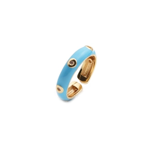 Sky blue enamel open ring with gold plating and cubic zirconia accents for women