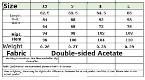 Size chart for women's feather trim satin dress with measurements for XS to L sizes
