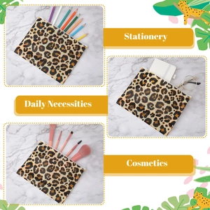 Waterproof EVA leopard print makeup bag for travel, cosmetics and stationery storage