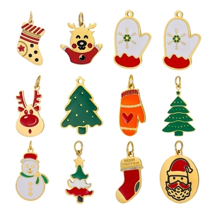 Christmas Charms Enamel Stainless Steel Pendants DIY Jewelry Making Accessory Santa Reindeer Snowman Tree Cartoon