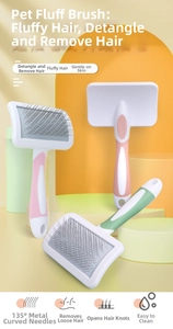 Detailed view of 135-degree metal pins on ergonomic pet grooming brushes for detangling
