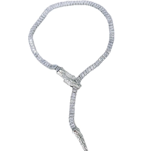 Sparkling silver adjustable snake shaped necklace with pavé crystal rhinestones