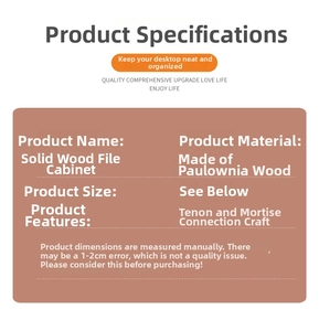 Detailed specifications of the paulownia wood desktop filing cabinet box