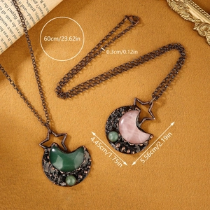 Vintage celestial star and moon pendant necklaces with rose quartz and green aventurine