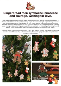 Detailed close-up of gingerbread man ornaments hanging on a festive Christmas tree branch