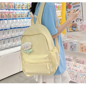 Casual Backpack Oxford Cloth Breathable Large Capacity Student Schoolbag Simple Solid Color For Teenagers With Plush Pendant