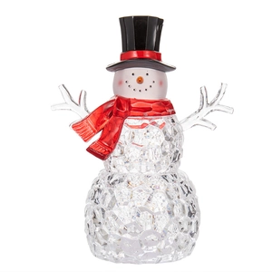 Light-up crystal snowman figurine with red scarf and black hat for Christmas decor