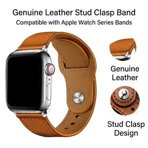 Brown genuine leather magnetic loop band for Apple Watch Series 9 8 7 Ultra