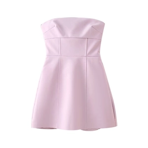 Strapless Mini Dress Polyester Backless Bowknot High Waist A-Line Sweet Girly Style For Women