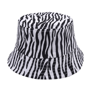 Detail of children's zebra print bucket hat showing multi-row stitching on the brim