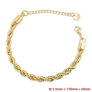 Bracciale a catena a fune placcato oro 18K da 5,5 mm con chiusura a moschettone e catena