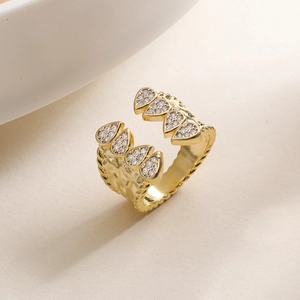 18K gold plated teardrop zircon open ring with textured band for women stylish jewelry