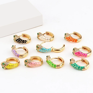 Snake Hoop Earrings Gold Plated Copper Colorful Enamel Animal Huggie Earrings Micro Paved Zircon Elegant Jewelry For Women